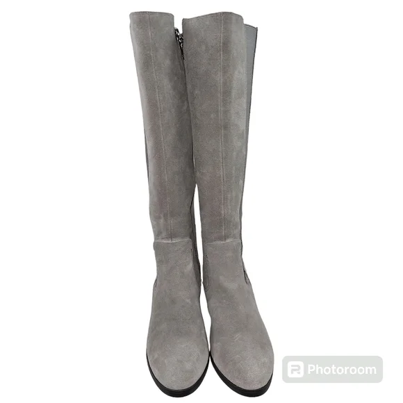 H By Halston Naomi Gray Suede Leather Knee High Heeled Boots in 8.5M - Picture 4 of 5